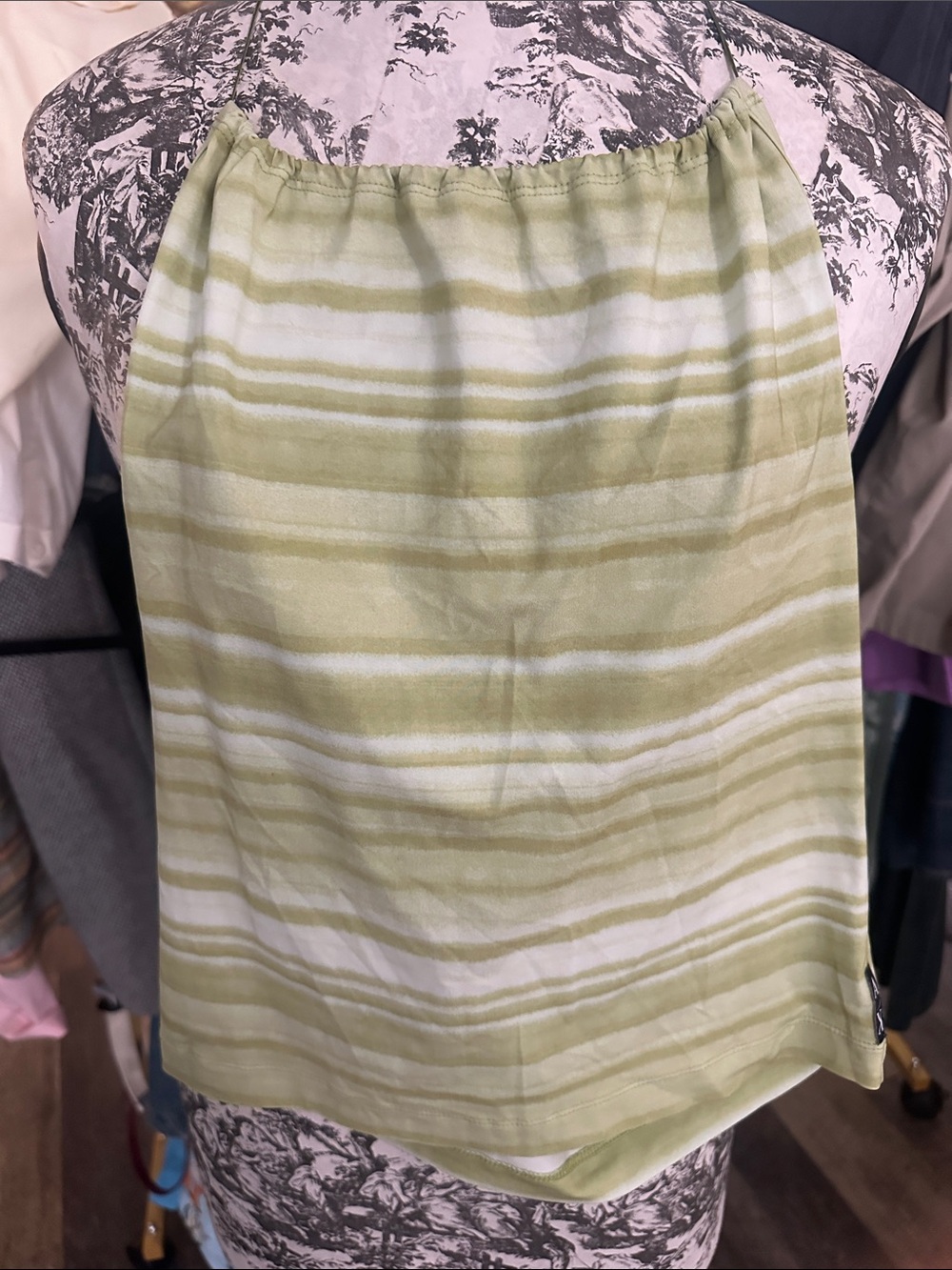 Armani Exchange Light Green and White Striped open back tank